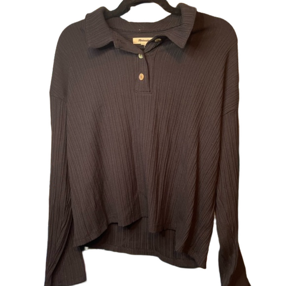Madewell Tops - Madewell Black Size M Variegated Rib Boxy Polo Shirt NWT